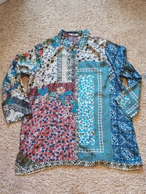 Johnny Was Silk Shirt Sz L